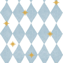 Behang Franse Ruiten met Sterren Blauw