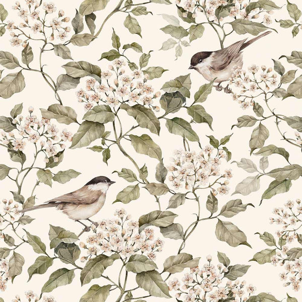 Behang Vogels en Bloesem Beige
