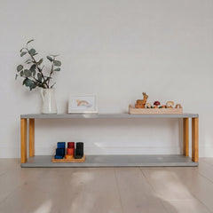 Montessori Rek Breed 2 Planken Grijs Bruin