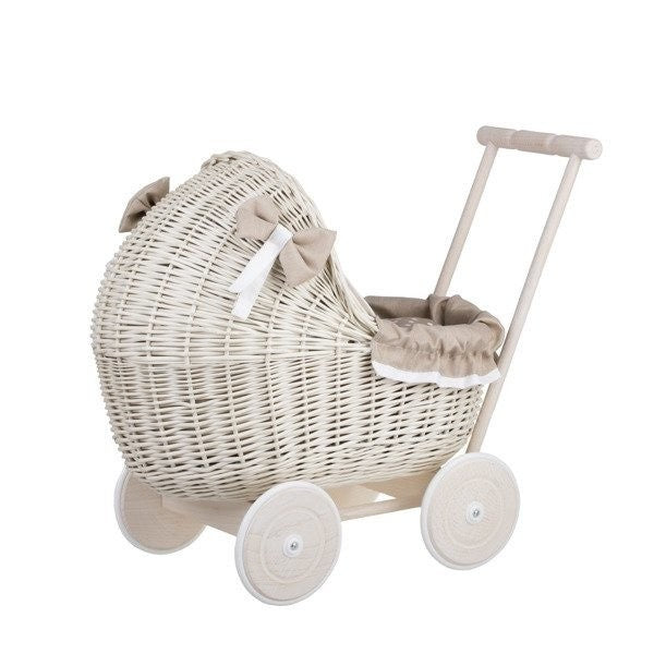 Poppenwagen Riet Whitewash Beige