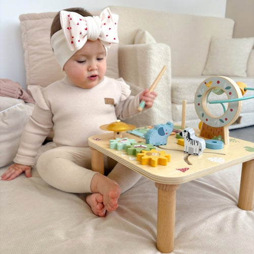 Activiteitentafel hout 5-in-1 met xylofoon en ballenbaan