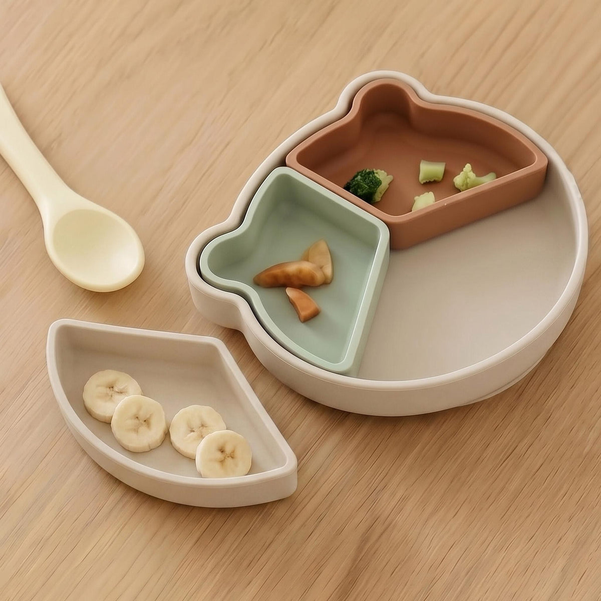 Siliconen vakjesbord met zuignap beertje beige mintgroen roestbruin – afbeelding 2