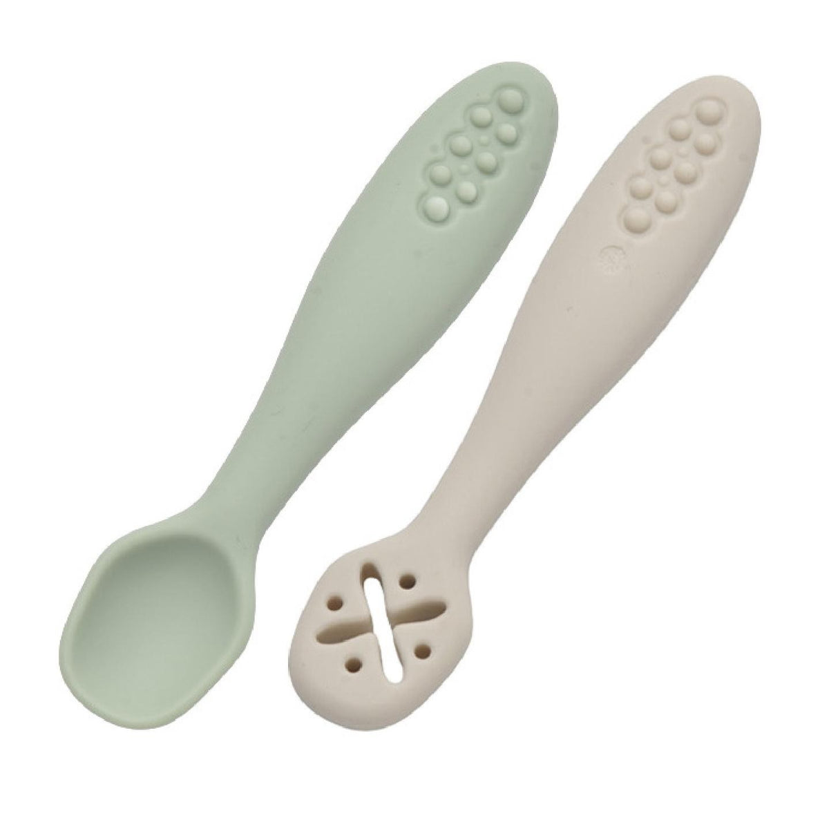 Siliconen oefenlepels set van 2 beige en roestbruin – afbeelding 2