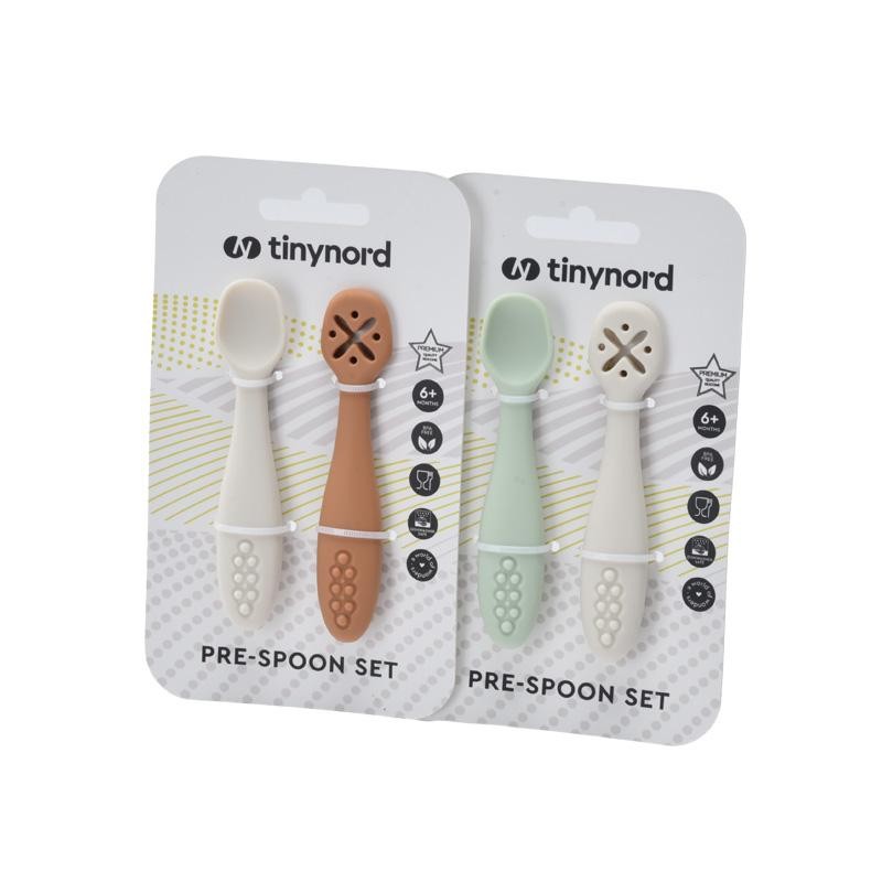 Siliconen oefenlepels set van 2 beige en roestbruin – afbeelding 3