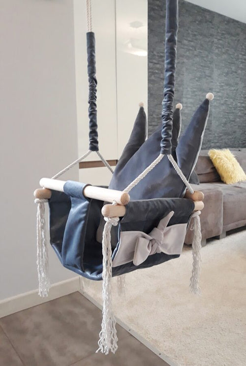 Babyschommel met kroonkussen grijs