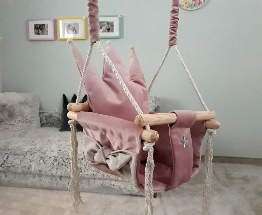 Babyschommel met kroonkussen oudroze