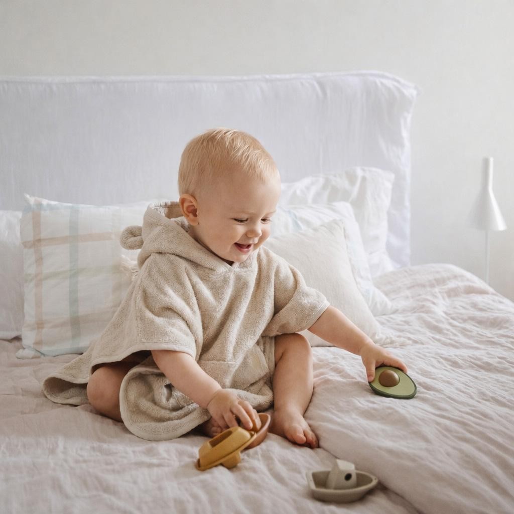 Badponcho baby met oortjes beige – afbeelding 2