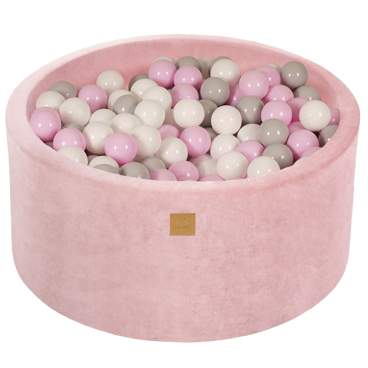 Ballenbak baby rond 90x40 cm lichtroze velours – 300 ballen