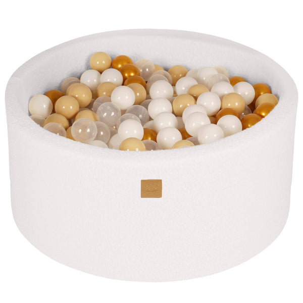 Ballenbak Rond Bouclé Wit 90x40 Goud