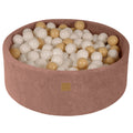 Ballenbak rond 90 cm beige velvet – 200 witte en beige ballen