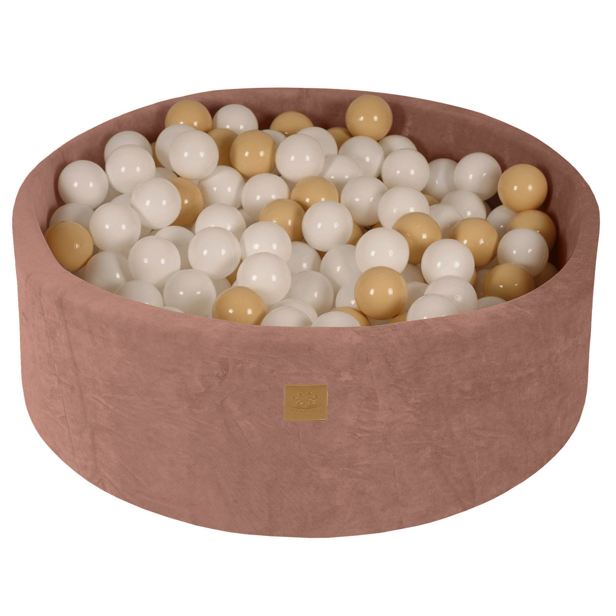 Ballenbak rond 90 cm beige velvet – 200 witte en beige ballen