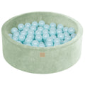 Ballenbak rond 90 cm saliegroen velvet – 200 babyblauwe ballen