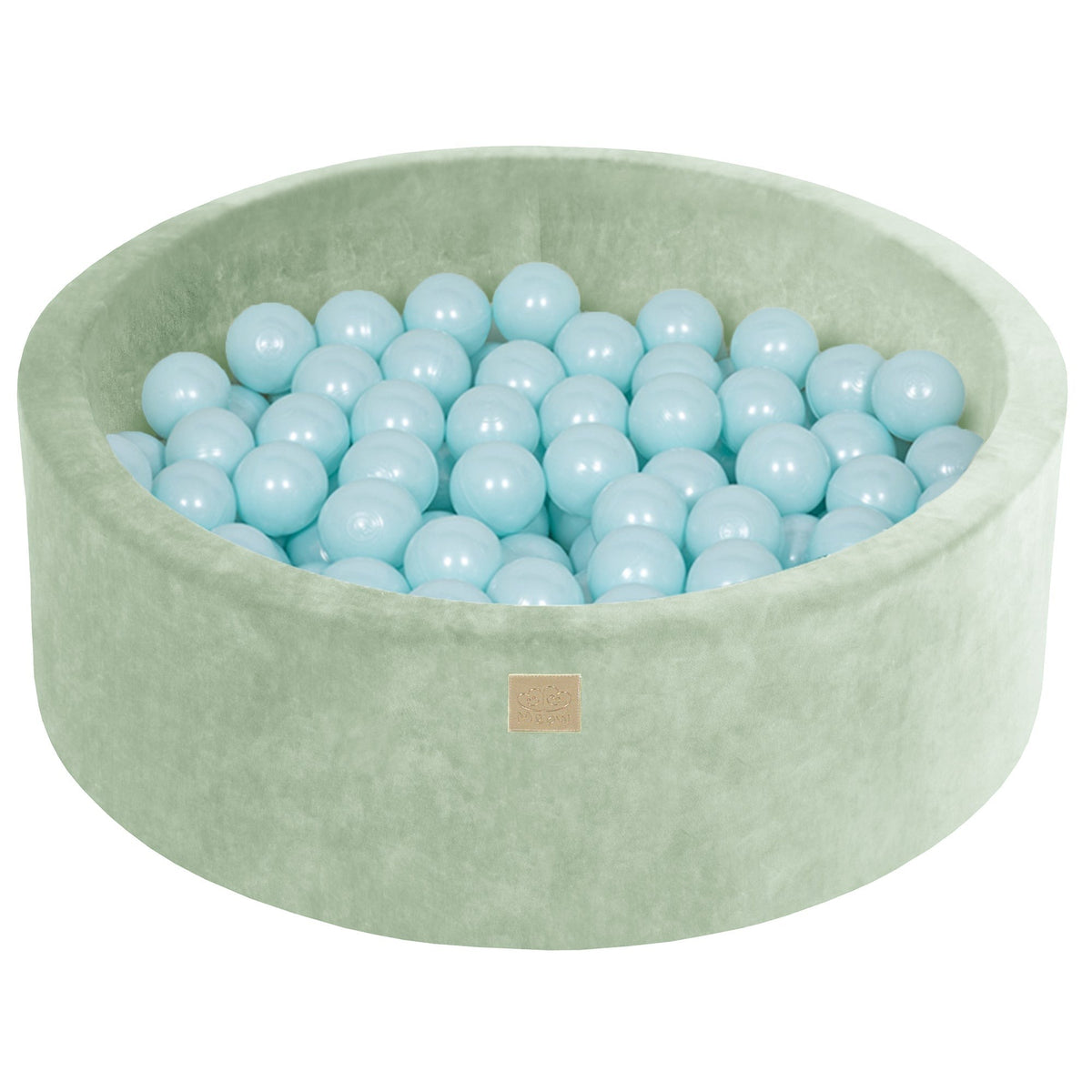 Ballenbak rond 90 cm saliegroen velvet – 200 babyblauwe ballen