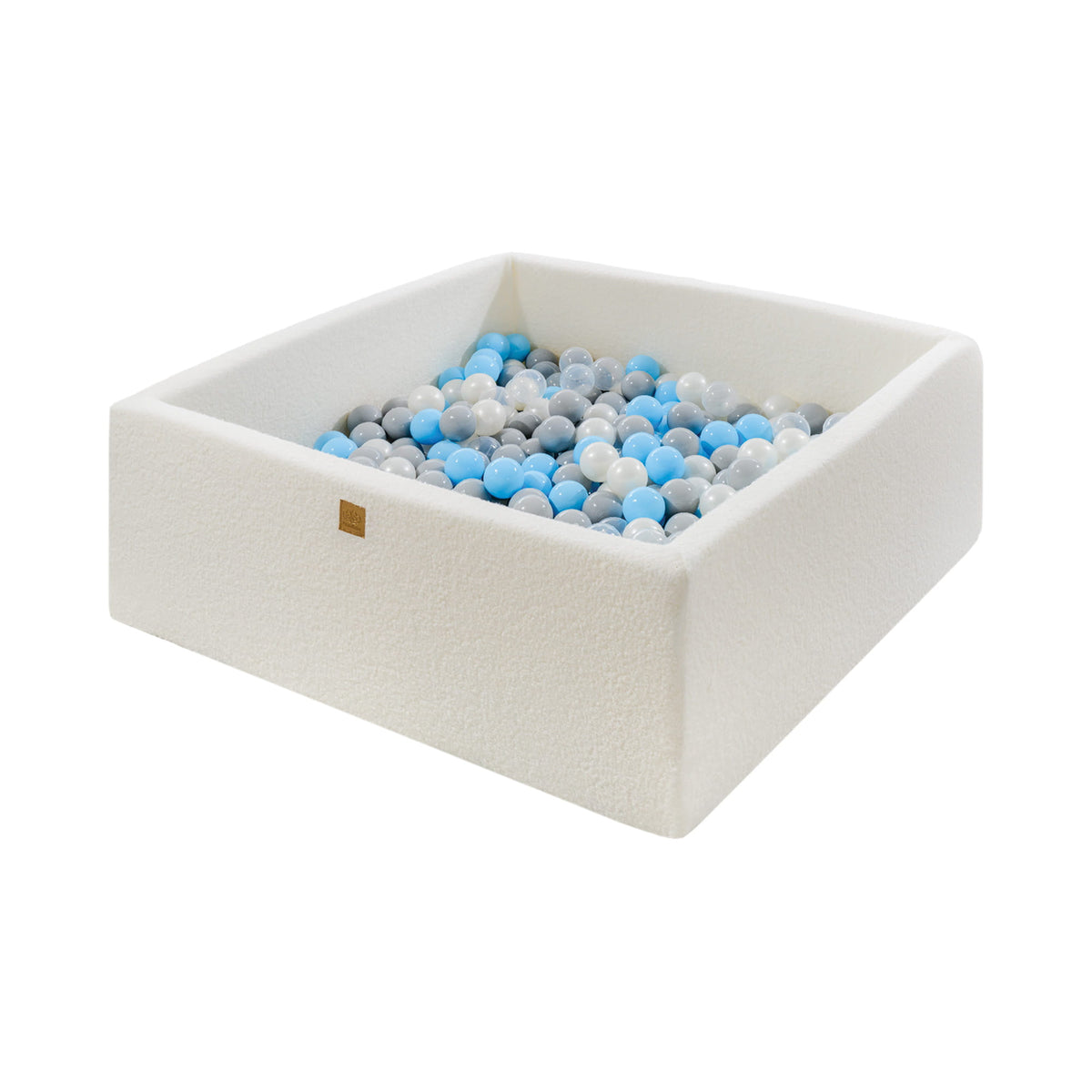 Ballenbak vierkant bouclé wit 110x110 cm – 400 ballen grijs blauw wit