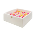 Ballenbak vierkant bouclé wit 110x110 cm – 400 ballen roze wit geel