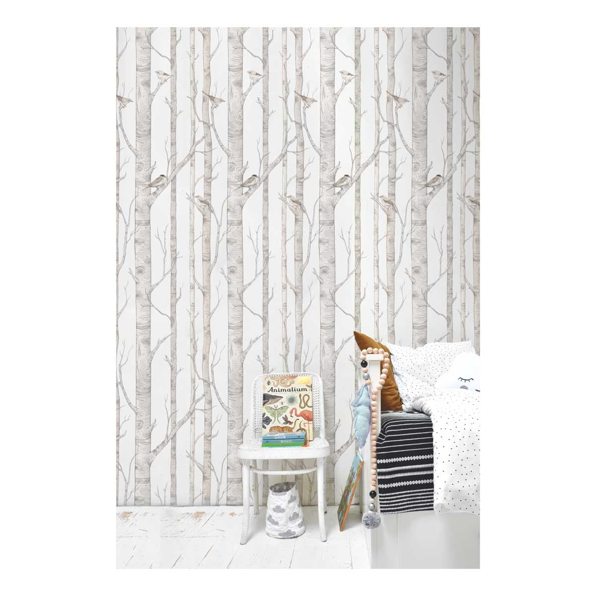 Behang kinderkamer – berkenbos met vogels – afbeelding 2