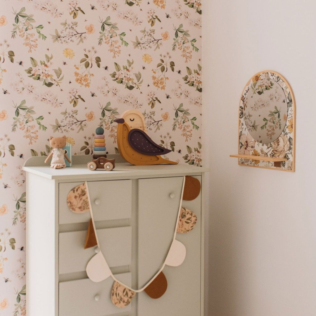 Behang kinderkamer – bijtjes en bloesem perzik – afbeelding 2