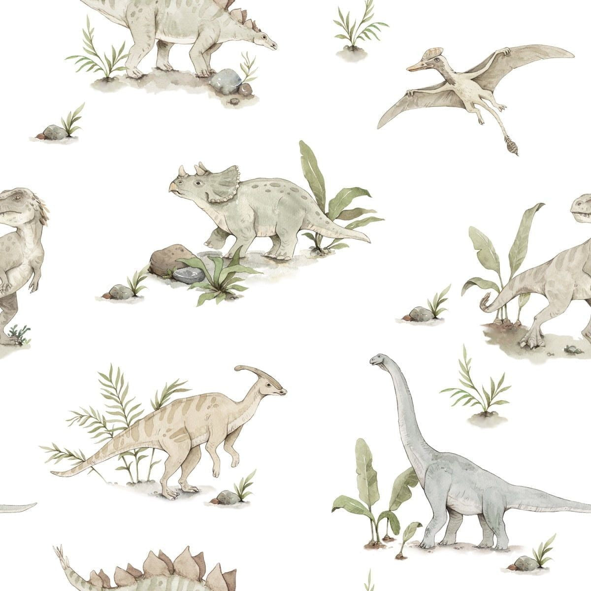 Behang kinderkamer – dino's in zachte kleuren – afbeelding 2