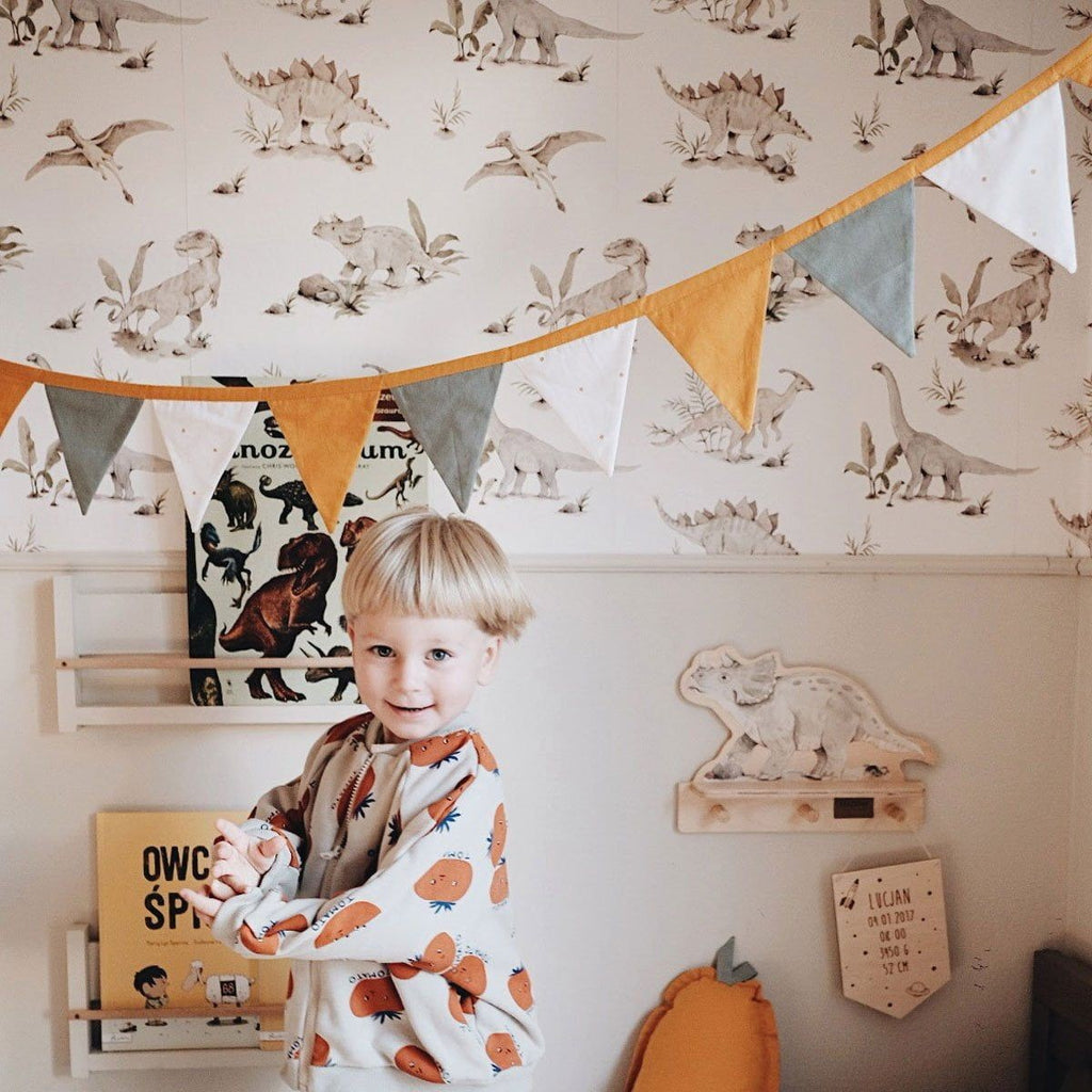 Behang kinderkamer – dino's in zachte kleuren – afbeelding 7