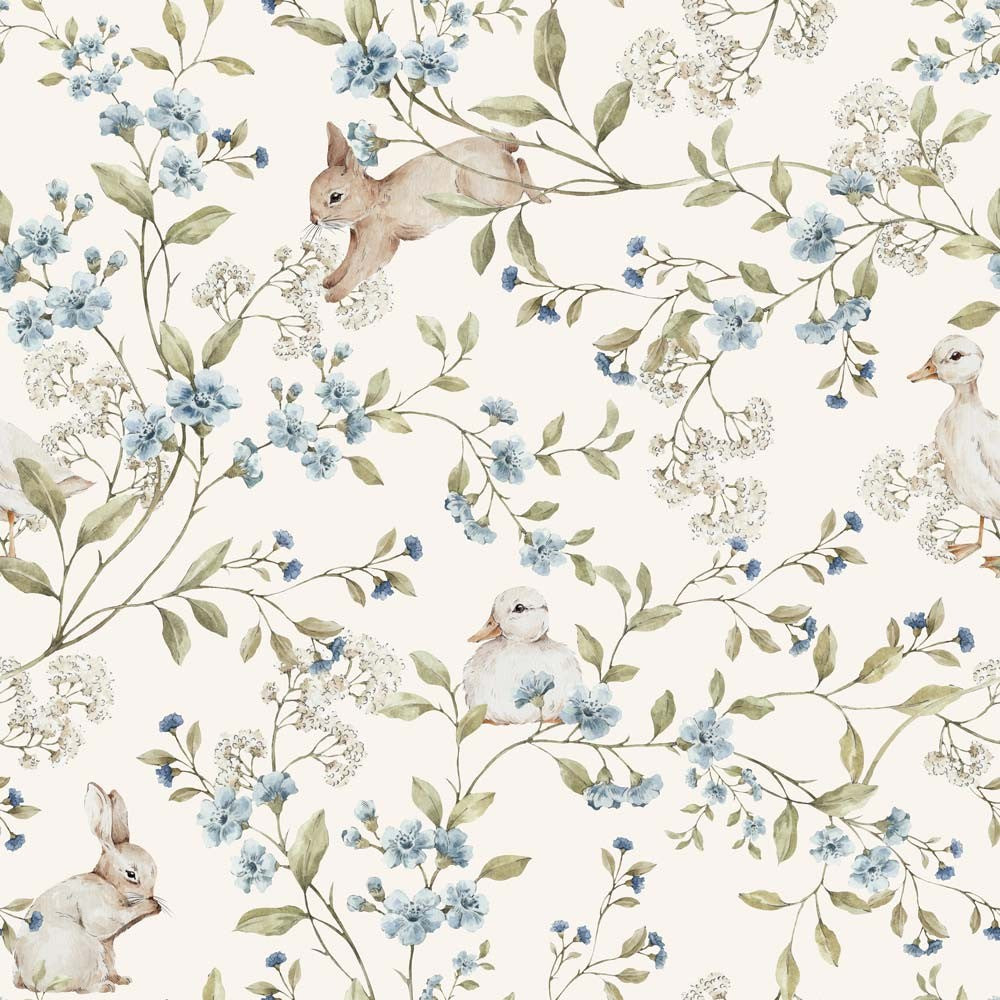 Behang kinderkamer – eendjes en konijntjes beige – afbeelding 4