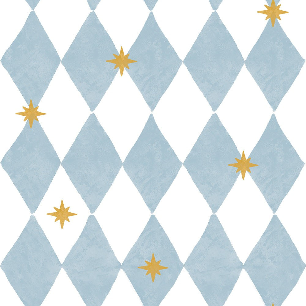 Behang kinderkamer – Franse ruiten met sterren blauw