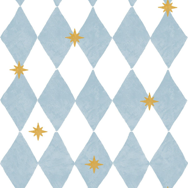 Behang Franse Ruiten met Sterren Blauw