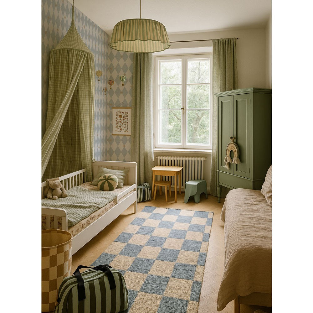 Behang kinderkamer – Franse ruiten met sterren blauw – afbeelding 2
