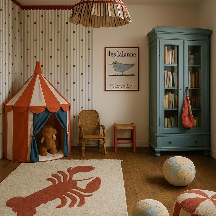 Behang kinderkamer – Franse strepen met hartjes