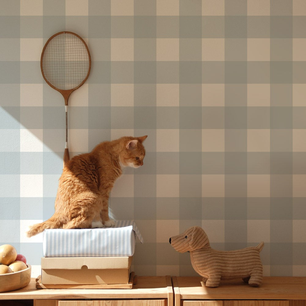 Behang kinderkamer – klassieke ruit lichtblauw