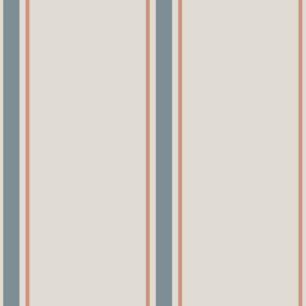 Behang kinderkamer – klassieke strepen beige, blauw en rood – afbeelding 4