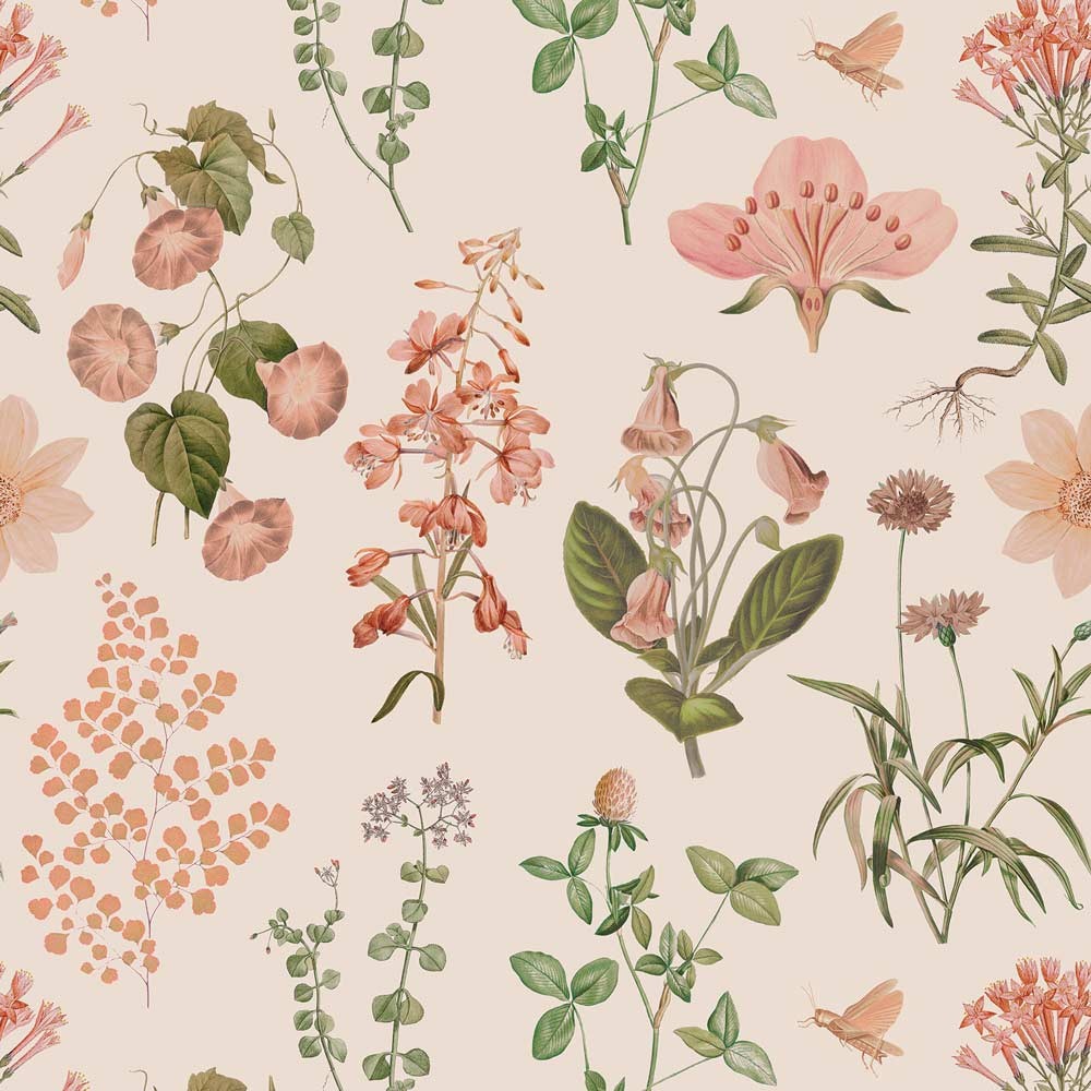 Behang kinderkamer – kruiden en bloemen groen zalm