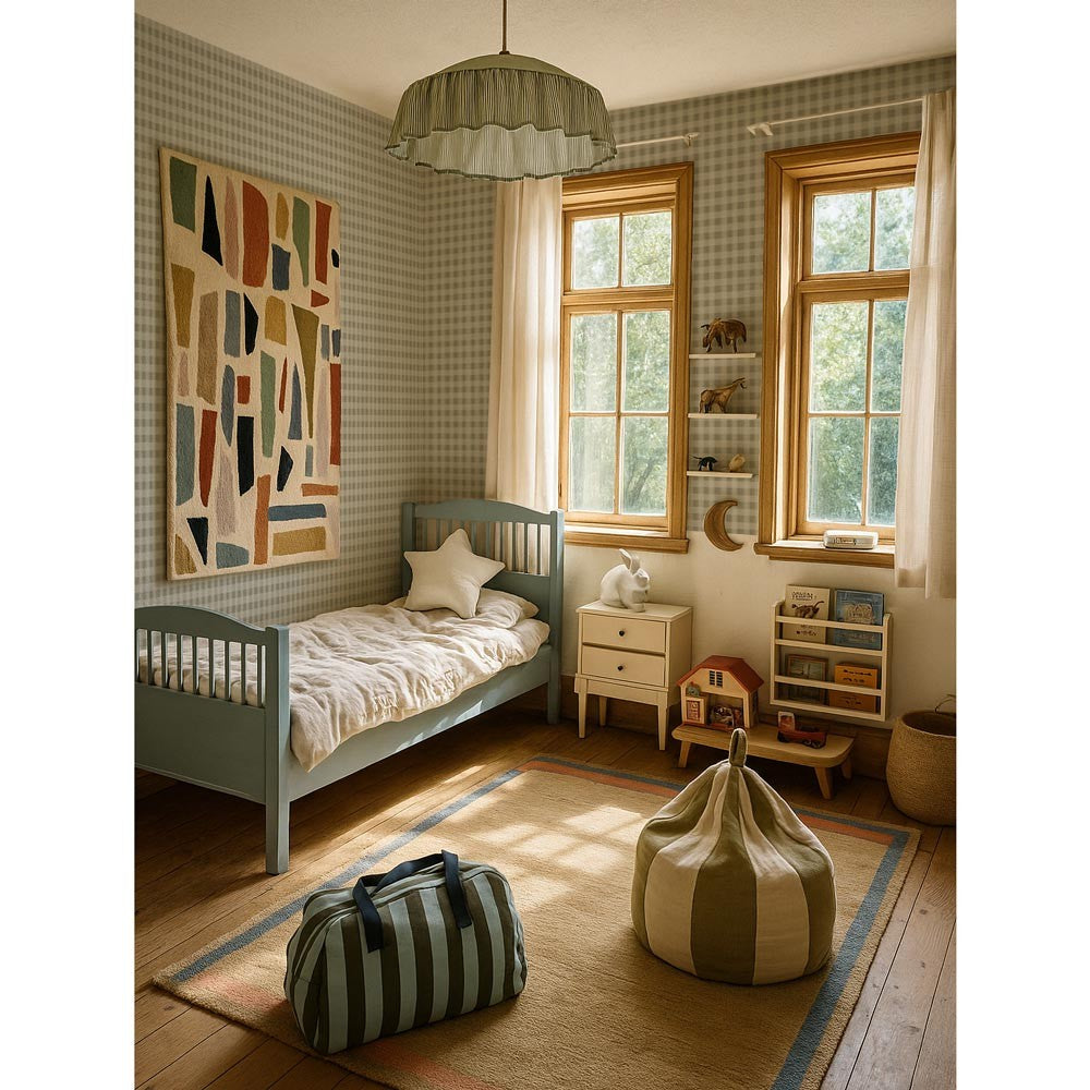 Behang kinderkamer – mini-ruit blauw en donkergroen – afbeelding 2