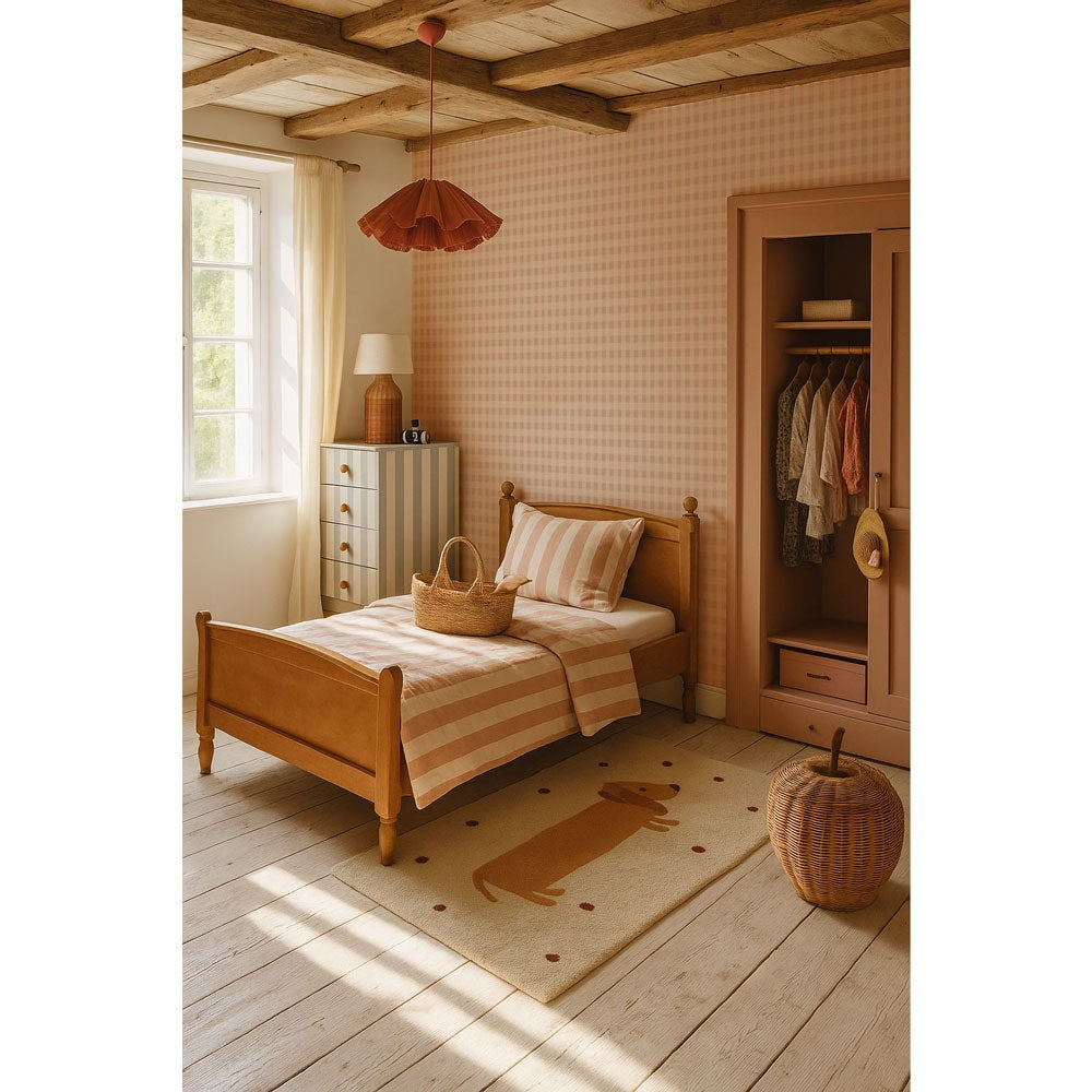 Behang kinderkamer – mini ruitjes roze crème