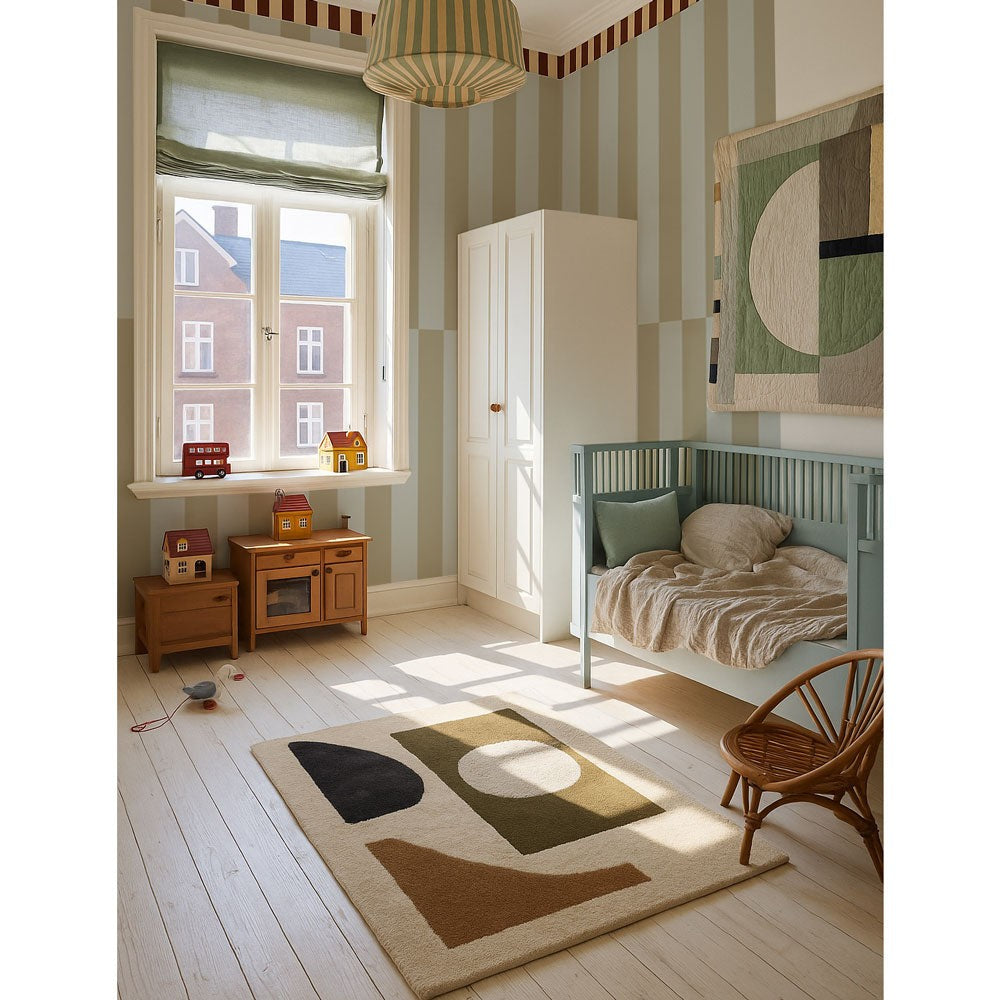 Behang kinderkamer – omgekeerde strepen blauw en groen – afbeelding 2