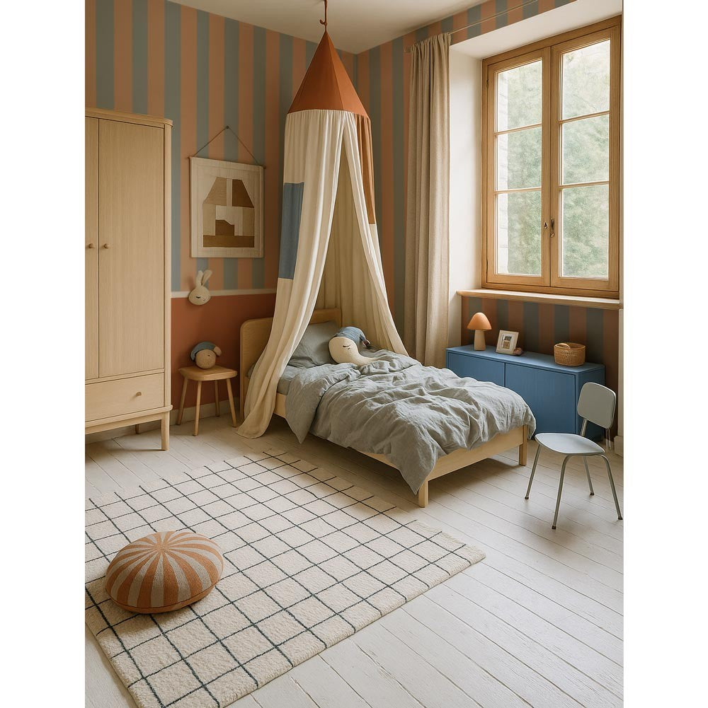 Behang kinderkamer – strepen blauw en grijs