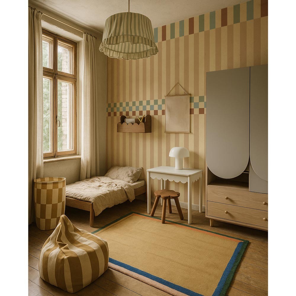 Behang kinderkamer – strepen Nostalgia vintage kleuren