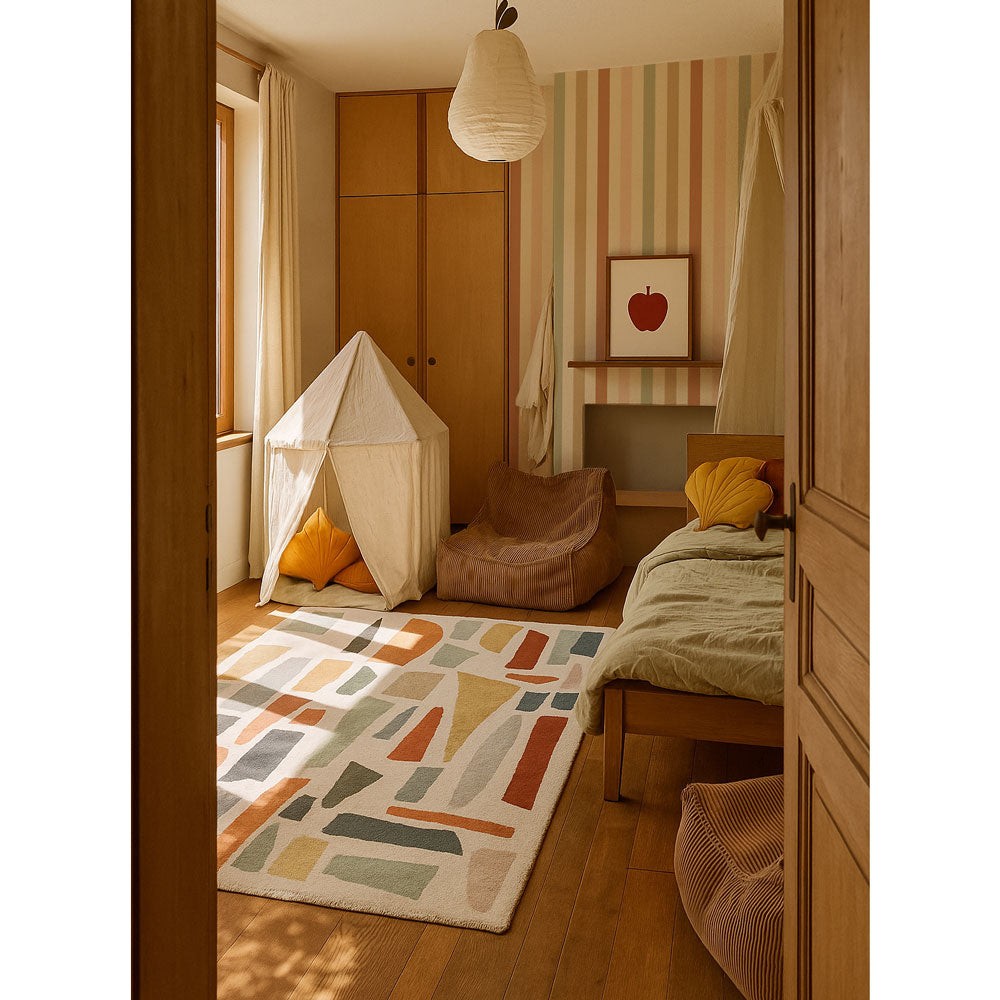 Behang kinderkamer – strepen warm beige – afbeelding 2