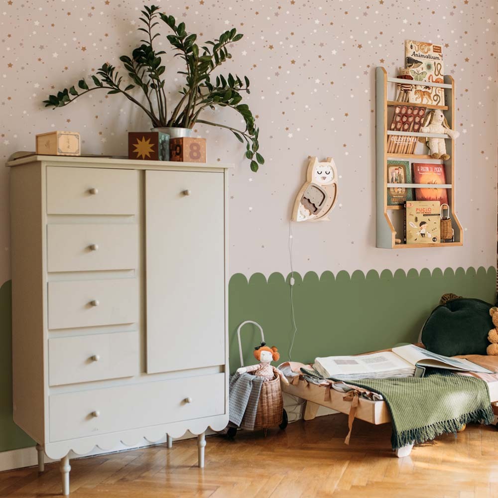 Behang kinderkamer – vallende sterren poederroze