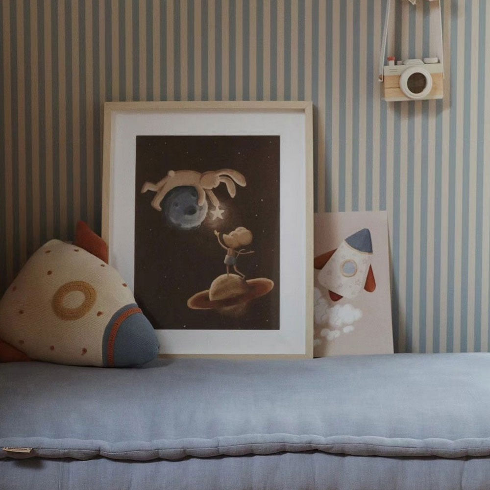 Behang kinderkamer – vintage strepen beige en blauw – afbeelding 3