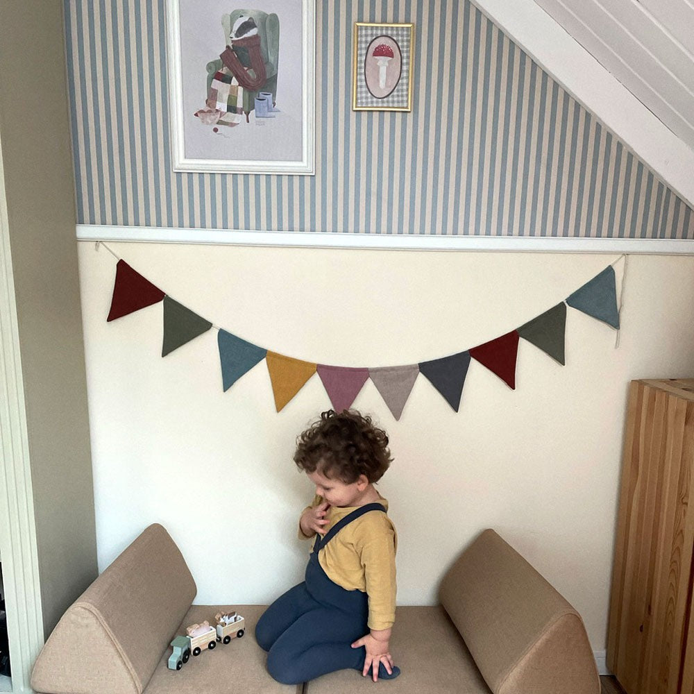 Behang kinderkamer – vintage strepen beige en blauw – afbeelding 4