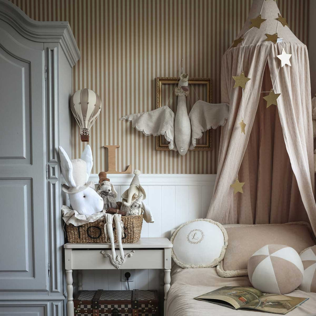 Behang kinderkamer – vintage strepen beige en bruin – afbeelding 4