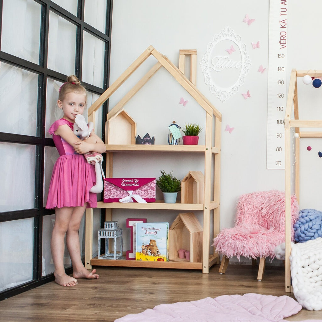 Boekenkast kinderkamer huisje van massief hout – afbeelding 13