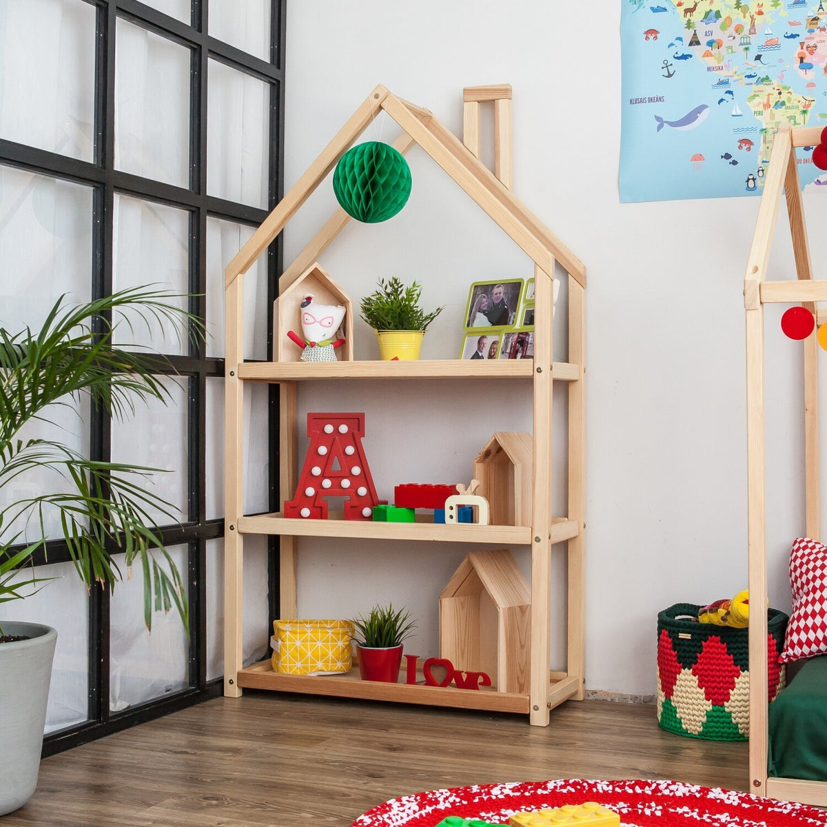 Boekenkast kinderkamer huisje van massief hout – afbeelding 15