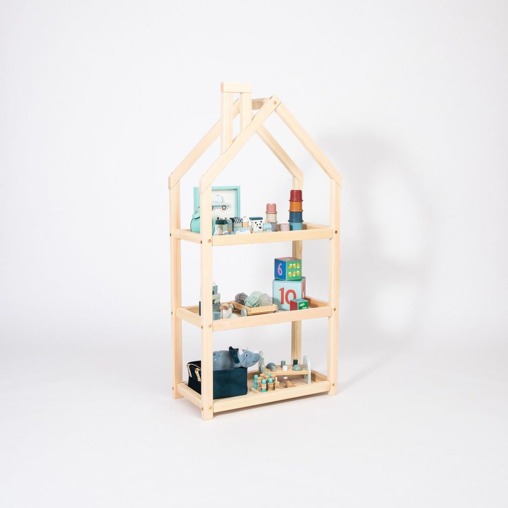 Boekenkast kinderkamer huisje van massief hout – afbeelding 2