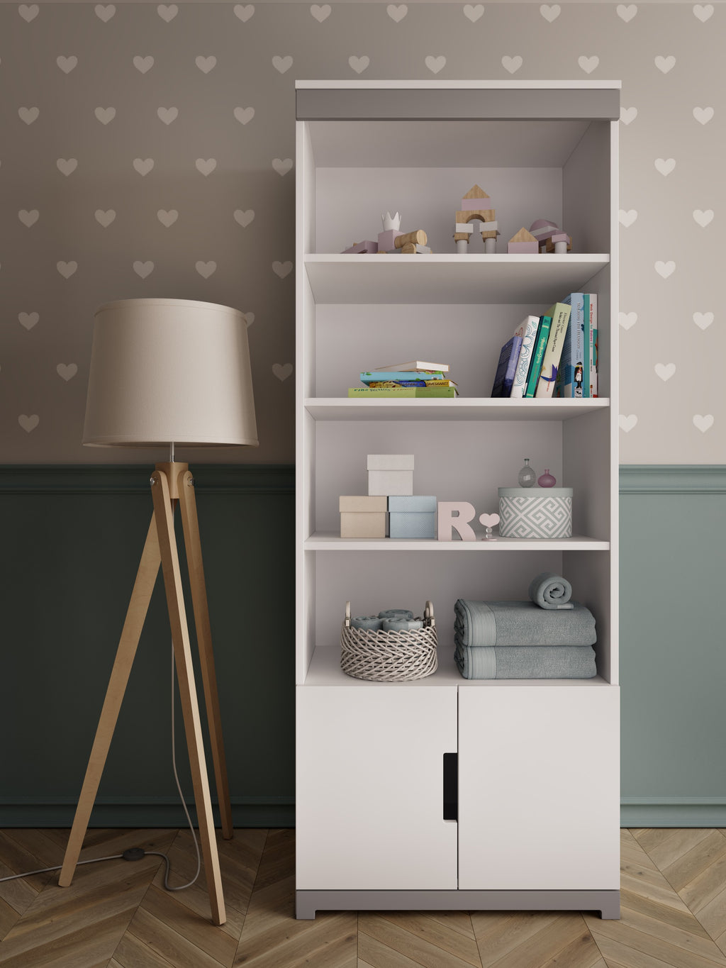 Boekenkast kinderkamer Tomi wit met grijs – afbeelding 5