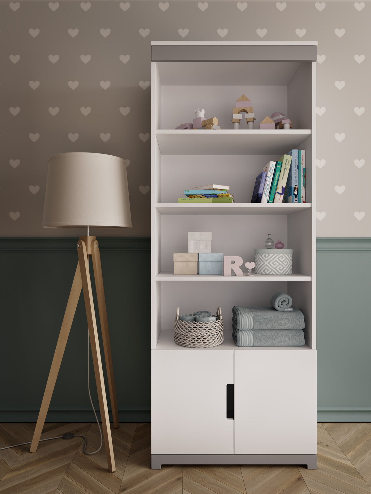Boekenkast kinderkamer Tomi wit met grijs – afbeelding 5