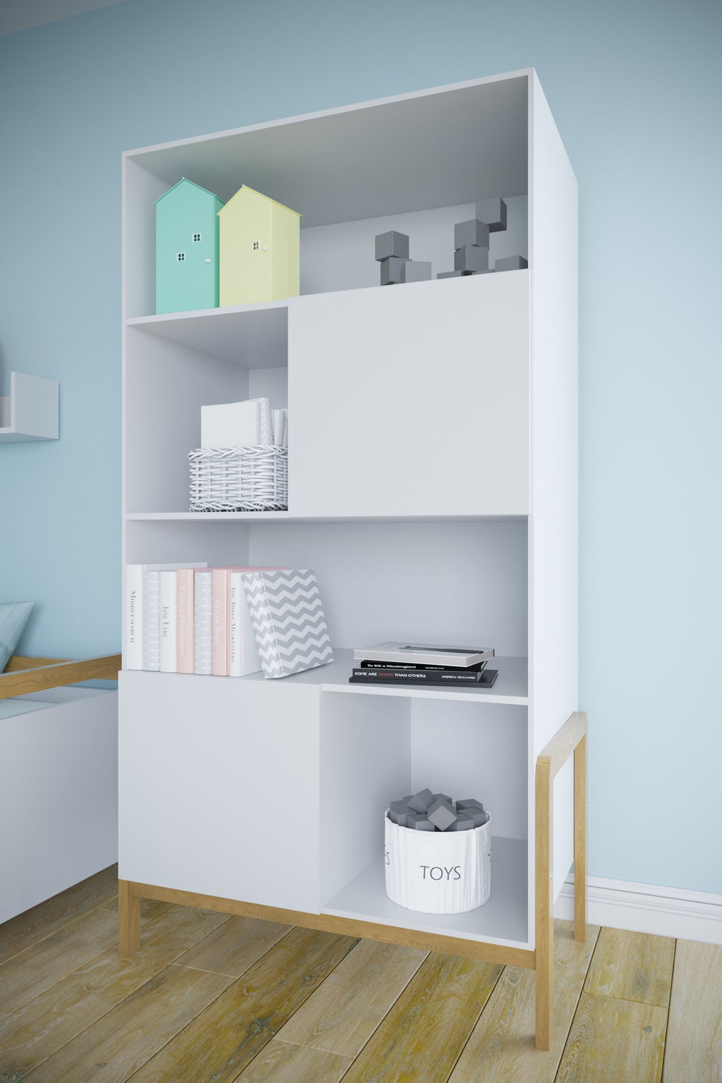 Boekenkast kinderkamer Victor wit met eiken – afbeelding 2