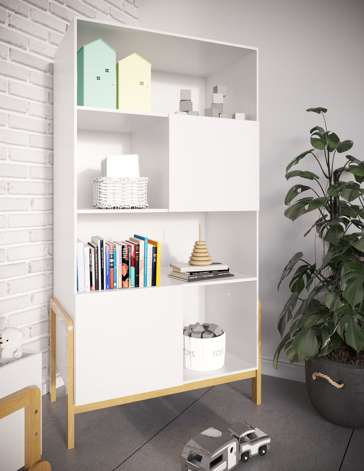 Boekenkast kinderkamer Victor wit met eiken – afbeelding 3