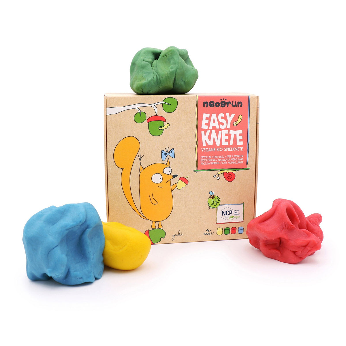 Boetseerklei biologisch 4 x 120 g – geel, groen, rood en blauw