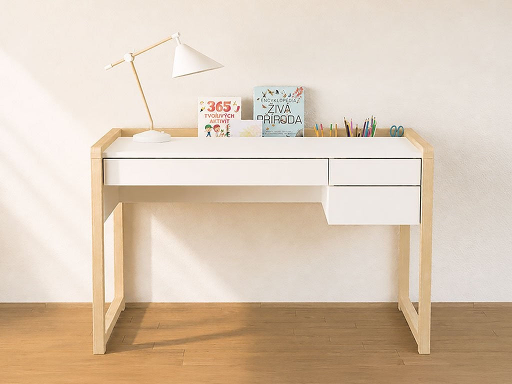 Bureau kinderkamer Stolly met drie laden wit